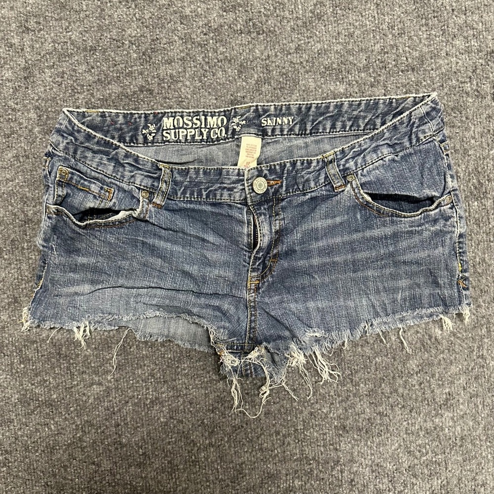 Mossimo Shorts Womens Size 13 Blue Denim Skinny Cut Off Frayed Distressed Rip
